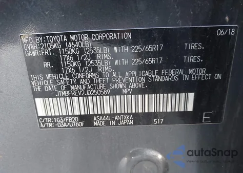 2018 Toyota Rav4 Le from USA, damaged, VIN JTMBFREV2JD250589